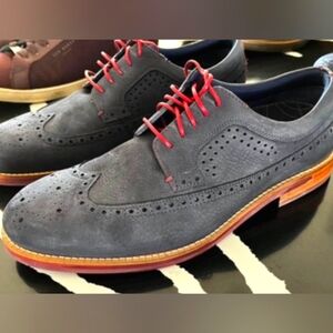 TED BAKER Sz.10 Men's Navy suede dress shoes,clean Like NEW